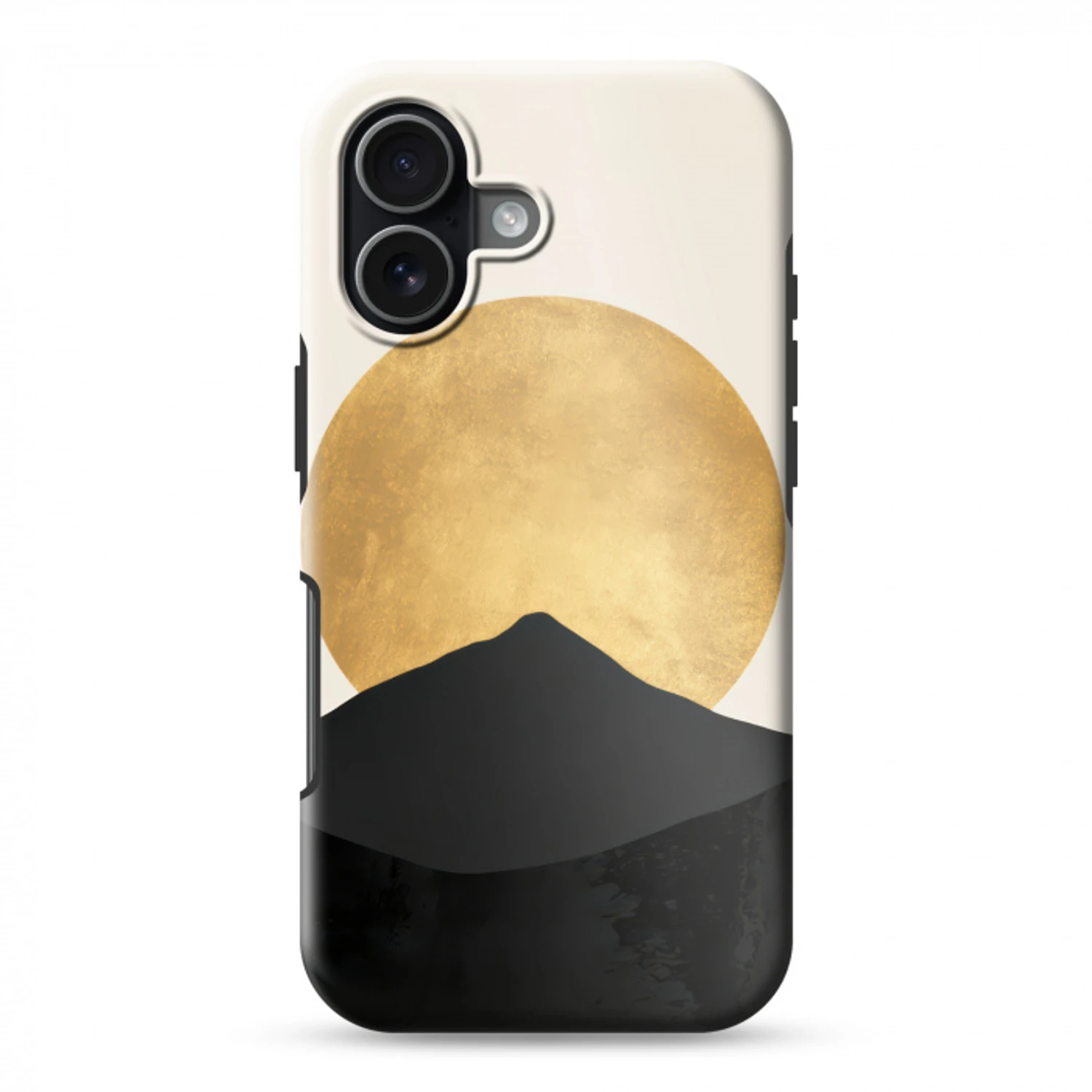 Bergsilhouetten - Gouden cirkel - Beige Toughcase MagSafe Apple iPhone 17 klein -3d