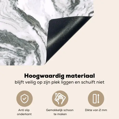 Wit - Marmer - Golvend - Grafiet Inductie beschemer met haakjes klein 777 -ky-onderkant-nl