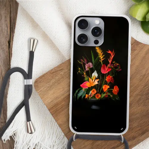 Schaal - Boeket - Bloemen Hoesje iPhone 16 Pro Max met koord klein -sfeer4