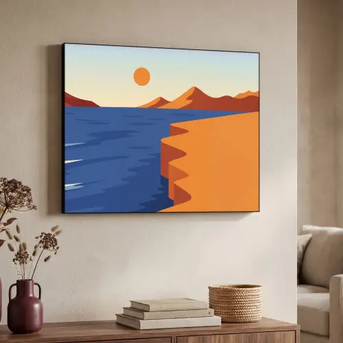 Landschap - Bergen - Zon - Zee Textielframe zwart klein -sfeer3