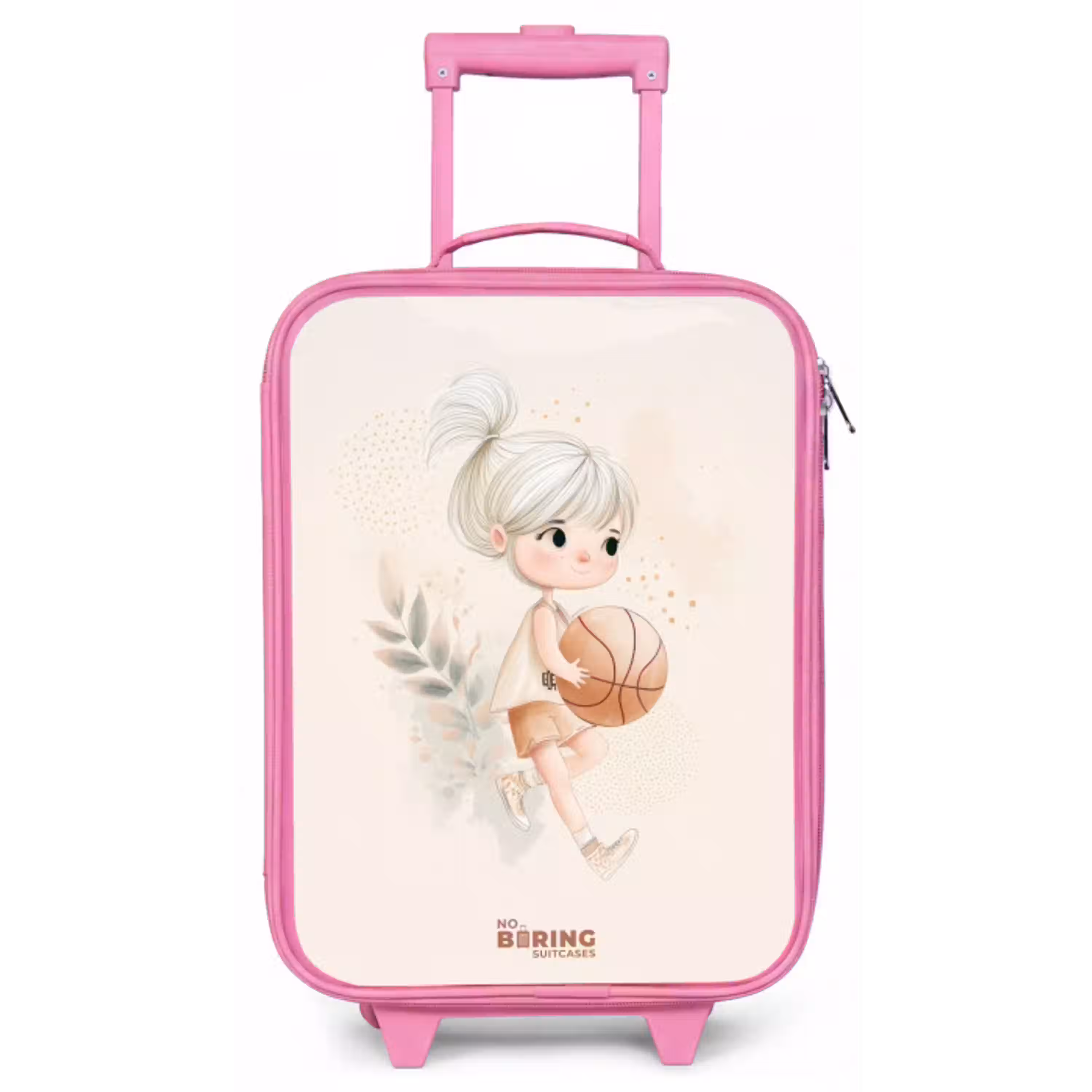 Meisje met een basketbal in neutrale kleuren. Kinderkoffer - Roze klein -zz3dotto