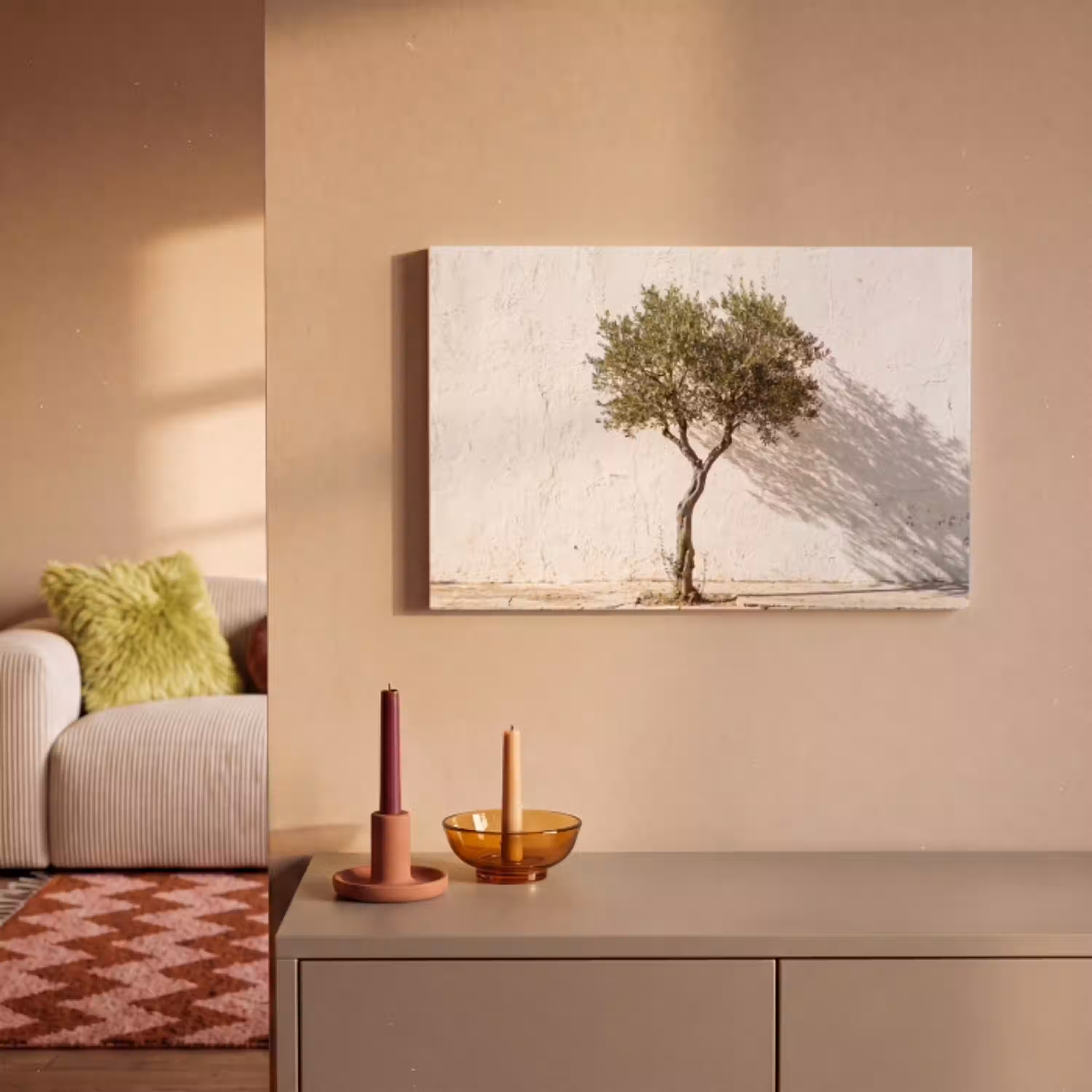 Olijfboom - muur - wit canvas 2cm klein -sfeer1