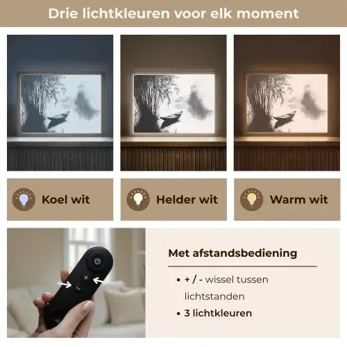 Boot - Rivier - Bamboe - Wit Light Box met batterij (Wandlamp) middel -USP_lichtkleurNL