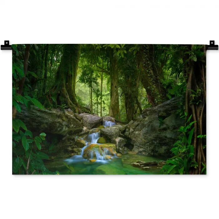 Jungle - Stenen - Water - Natuur - Planten Wandkleed katoen klein -zz3d
