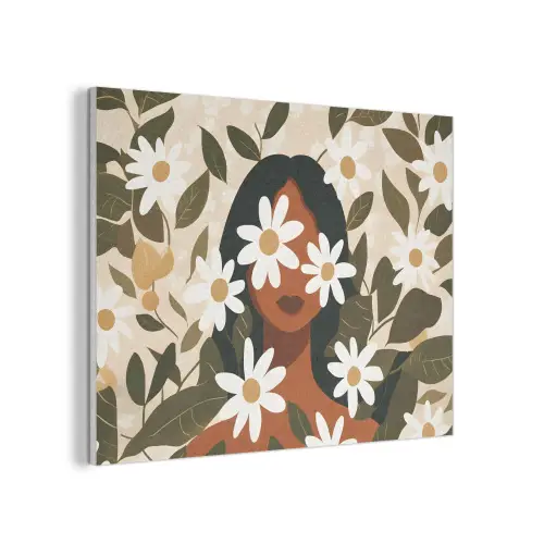 Illustratie - Vrouw - Madeliefjes - Wit PET vilt klein -3d