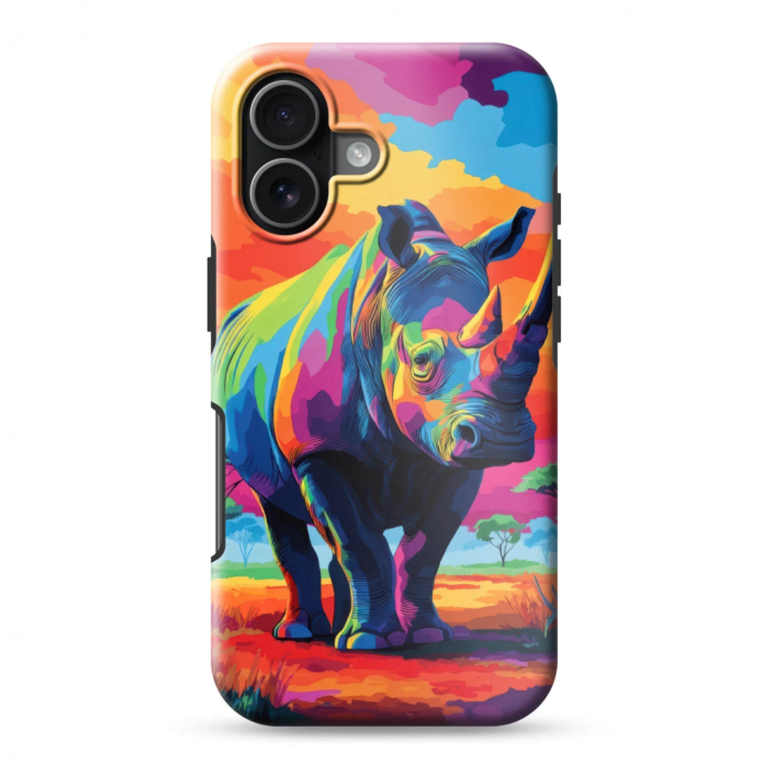 Neushoorn - Zonsondergang - Savanna - Kleurrijk Toughcase MagSafe Apple iPhone 17 klein -3d
