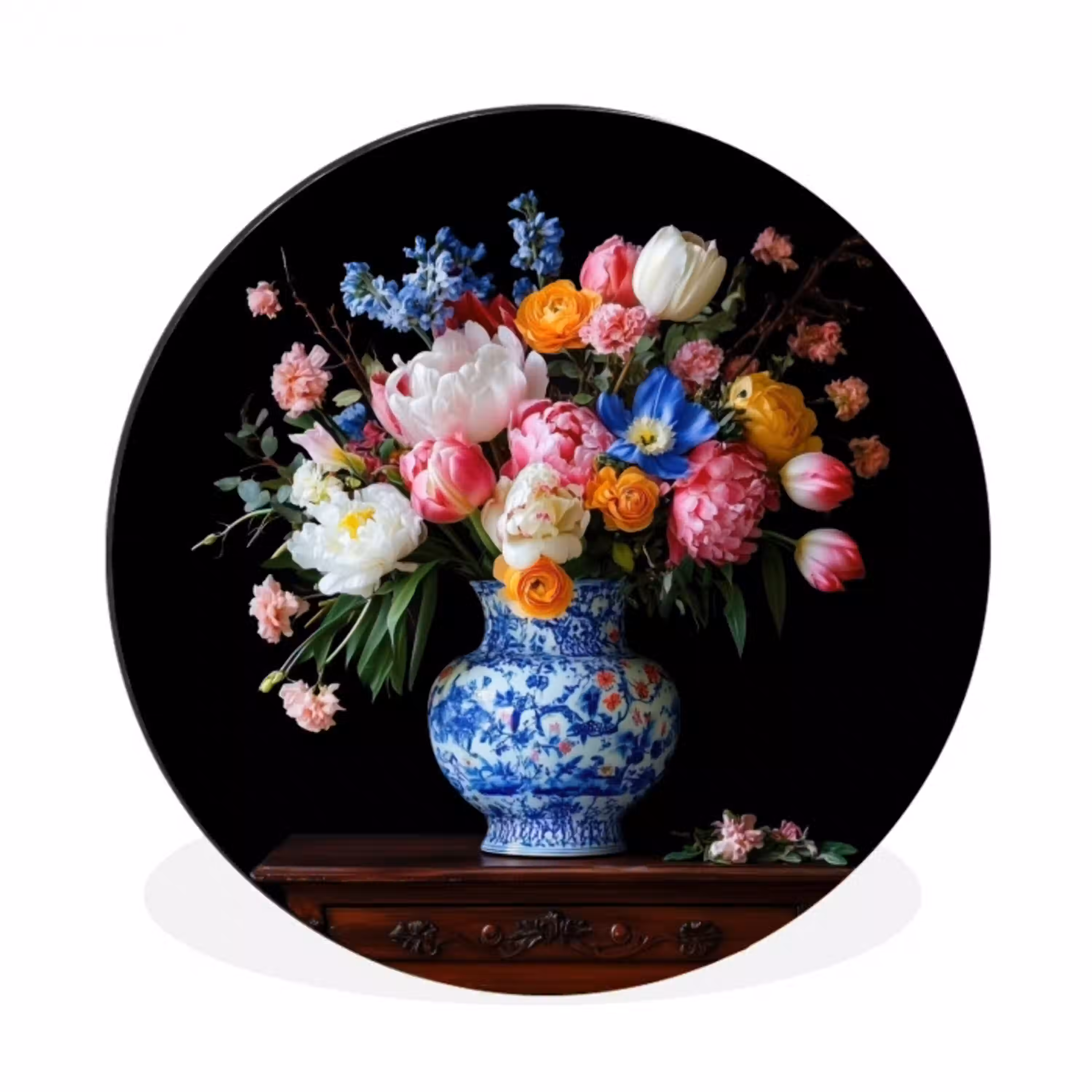 Rozen - Bloemen - Vaas - Boeket Wandcirkel aluminium klein -3d