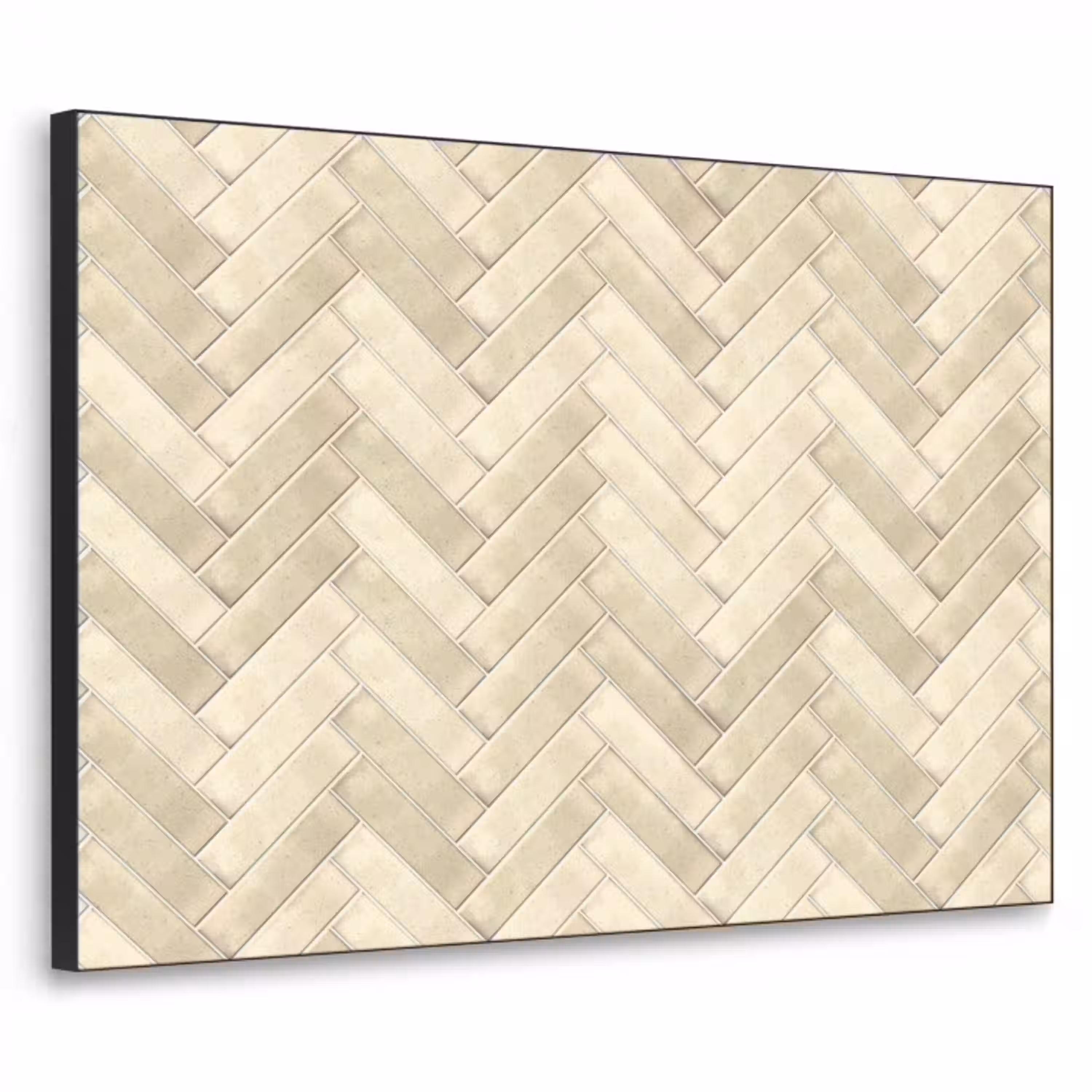 Visgraat - Wandtegel - Licht Beige Textielframe zwart klein 947 -3d