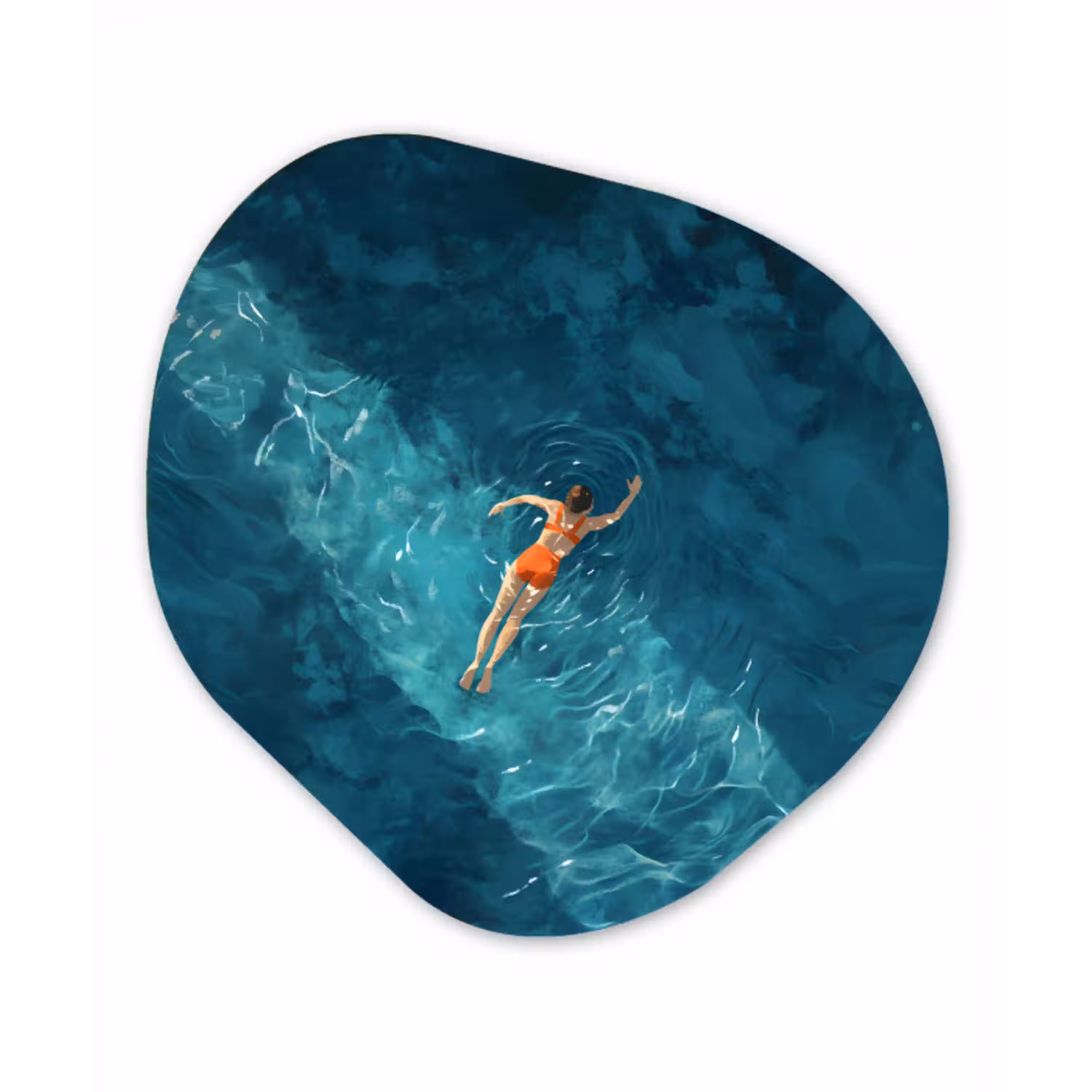 Vrouw - Water - Bikini - Oranje Wandcirkel Organisch Aluminium middel -3d