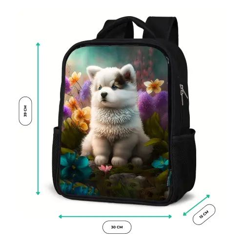 Puppy - Bloemen - Planten - Natuur - Husky Rugzak - Zwart middel -productfoto_formaten