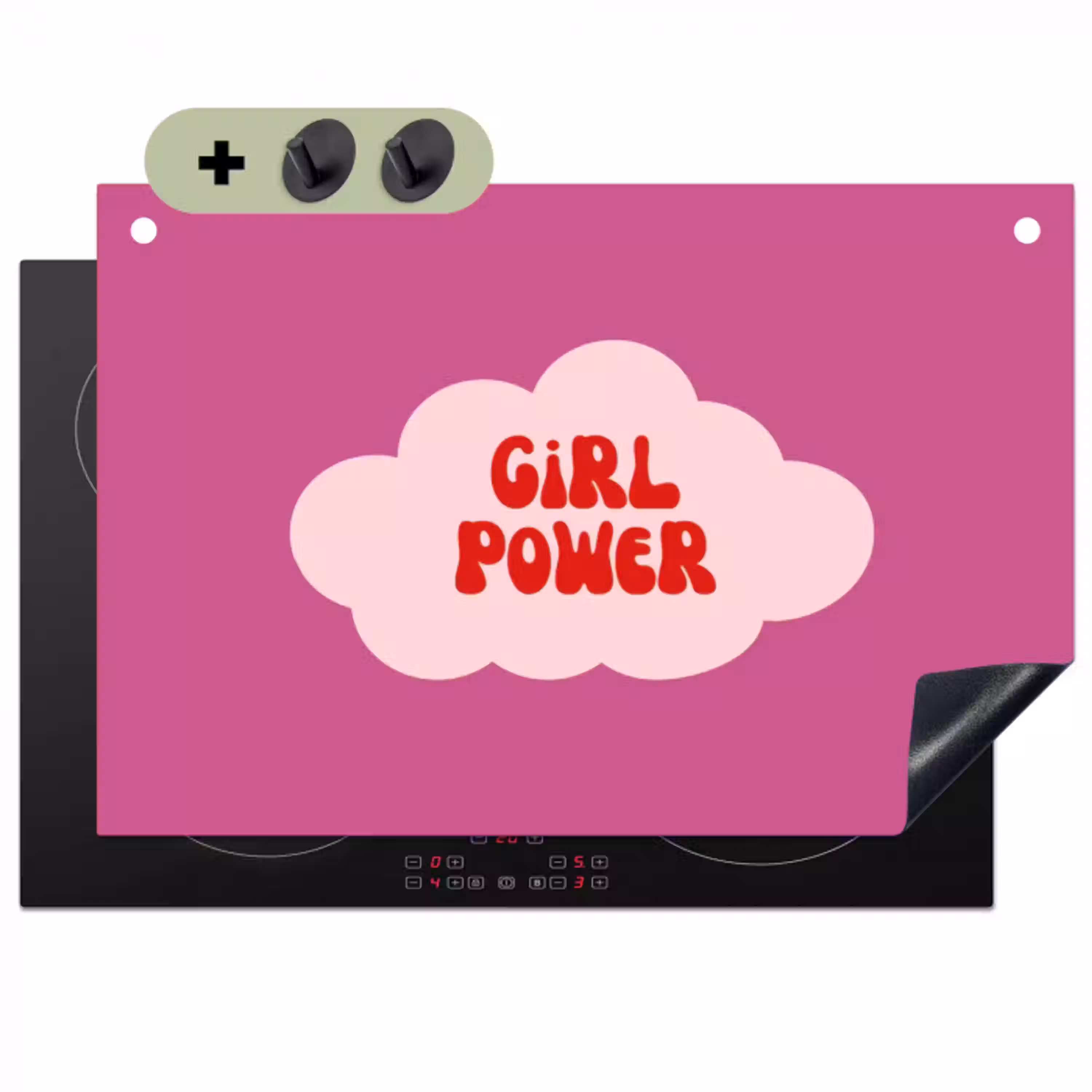 Girl power - Wolk - Roze Inductie beschemer met haakjes klein -3d