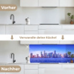 Skyline - Blauw - Wolkenkrabbers - Stad keuken achterwand 2 middel -voor-na_DE