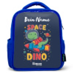 Dinosaurus - Groen - Raket - Sterrenhemel Kinderrugzak - Blauw middel -3d
