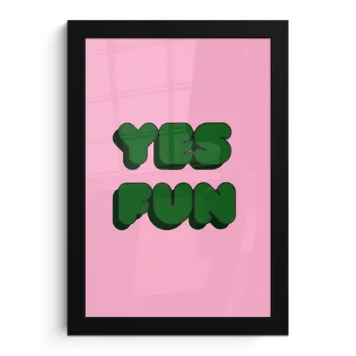 Yes fun - Groen - Roze fotolijst zwart zonder passe partout klein -3d