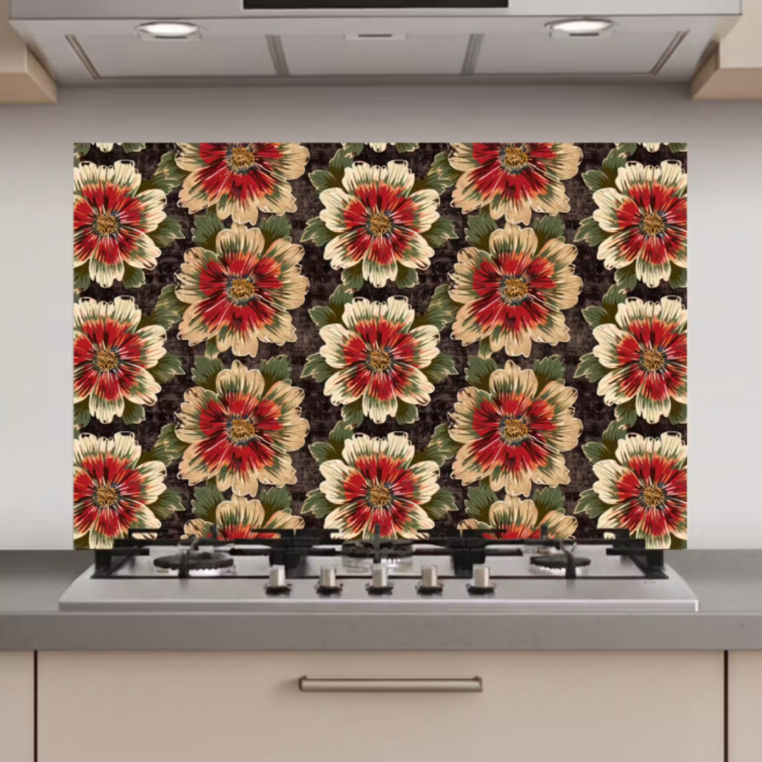 Bloemen - Klassiek - Patroon - Rood keuken achterwand spatscherm klein 900 -3d_website