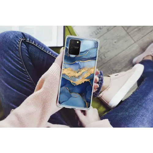 Marmer - Blauw - Goud - Abstract Telefoonhoesje Samsung Galaxy S10 Lite klein -handS10Lite