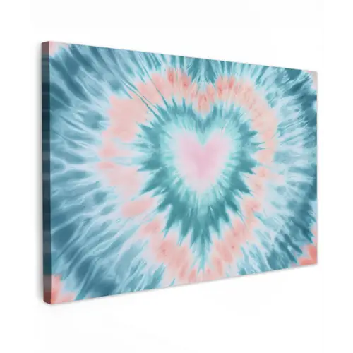 Hartvormig - Tie dye - Pasteltinten - Lichtgroen canvas 2cm klein -z3d