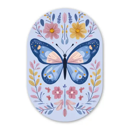 Vlinder - Lichtblauw - Sierlijk - Bloemen Wandcirkel Ovaal Forex klein -3d