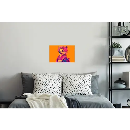 Kimono - Hondje - Bloemenkroon - Oranje Muursticker klein -slaapkamer