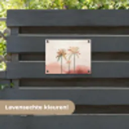 Palmbomen - Heuvels - Minimalistisch - Zachtroze tuinposter los doek klein -sfeer3