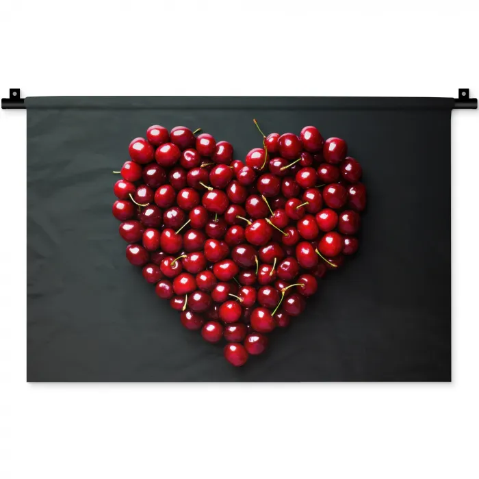 Kersen - Hart - Rood - Zwart Wandkleed katoen klein -zz3d