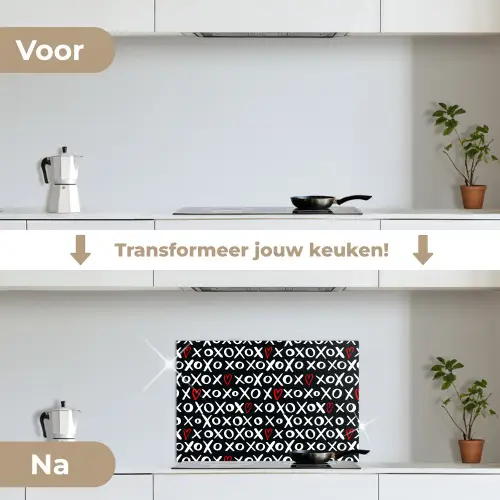 Tekens - Wit - Zwart keuken achterwand spatscherm klein 900 -voor_na_NL