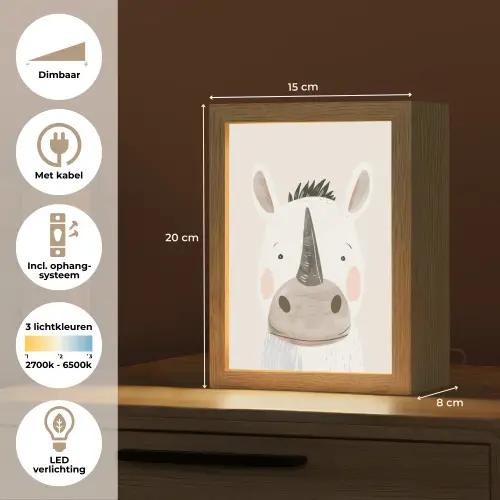 Neushoorn - Wilde dieren - Pastel kleuren Light Box met kabel klein -USP_NL