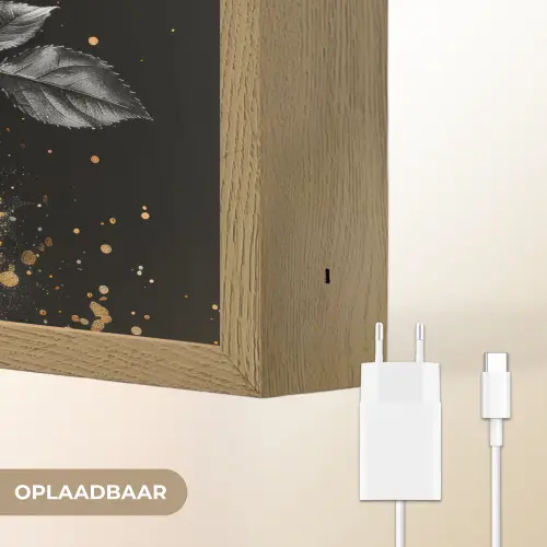 Rozen - Goud - Zwart - Bloemen - Modern Light Box met batterij (Wandlamp) middel -USP_websiteoplaadbaarNL