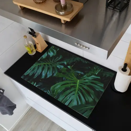 Monstera - Bladeren - Tropisch - Jungle Inductie beschemer met haakjes klein -sfeer1