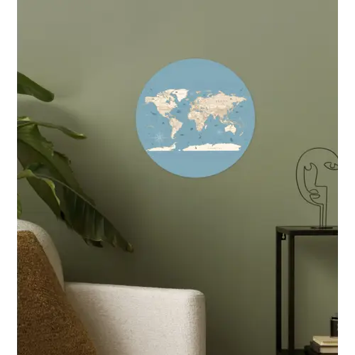Wereldkaart - Oceaan - Realistisch - Blauw Wandcirkel behangsticker klein -sfeer2
