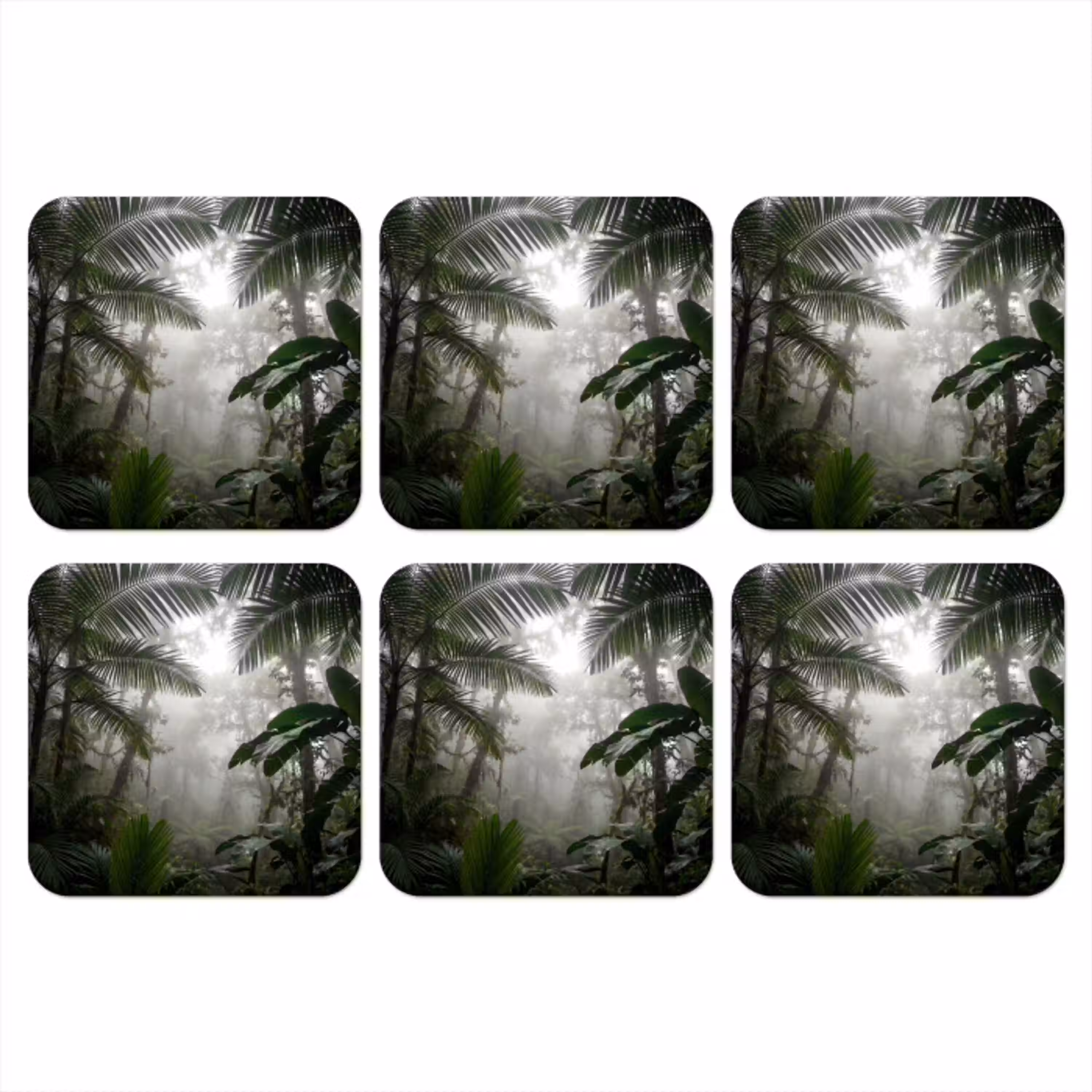 Natuur - Jungle - Mist - Groen - Bladeren onderzetter kurk middel -3d