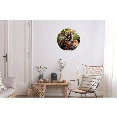 Dennenappels - Kerstsfeer - Bruin - Groen Wandcirkel aluminium klein -woonkamer