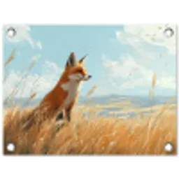 Vos - Gras - Wolken - Oranje tuinposter los doek klein -3d