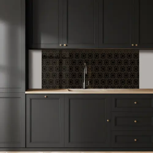 Zwart - Goud - Bloemenkern keuken achterwand 2 middel 871 -sfeer1