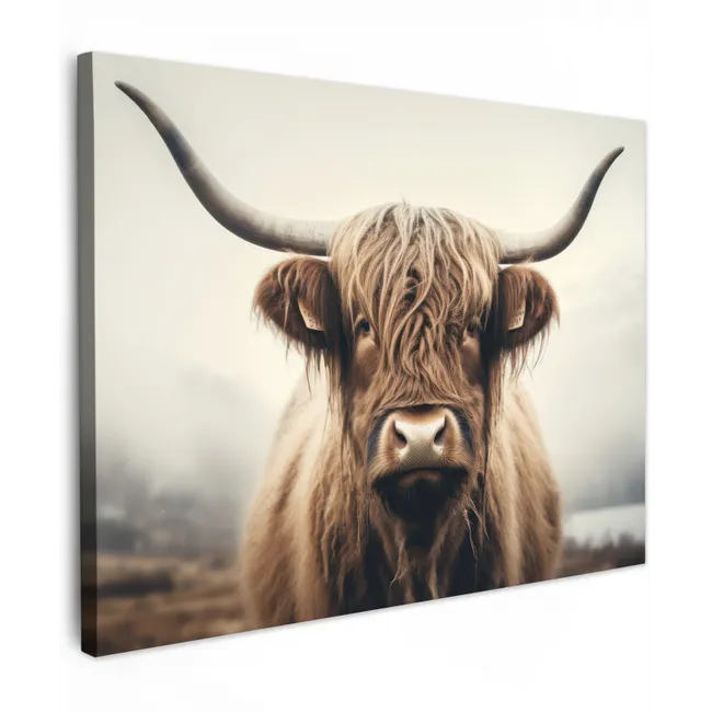 Leinwandbild - Schottische Highlander - Hörner - Landschaft