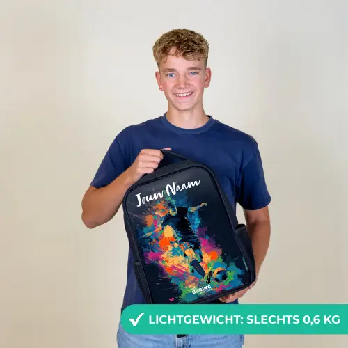 Neon - Voetballer - Kleurrijk Rugzak - Zwart middel -sfeer7_NL