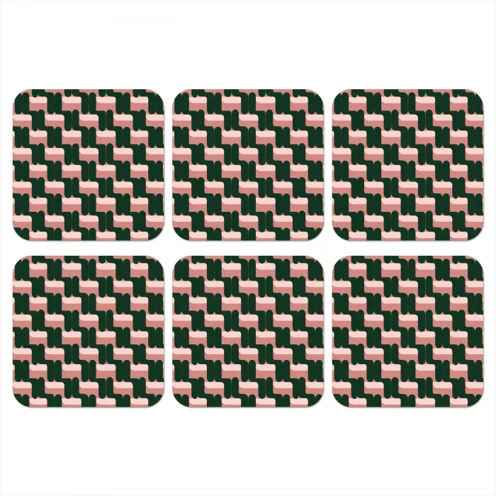 Vlechtpatroon - Groen - Roze - Geometrisch onderzetter kurk middel 366 -3d