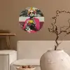 Vrouw - Kat - Bloemen - Kopje - Retro Wandcirkel behangsticker klein -sfeer1
