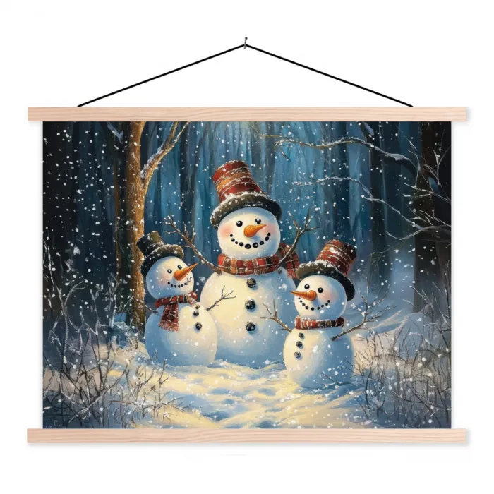 Sneeuwpop - Sneeuw - Winter - Bos textielposter latten blank klein -3d