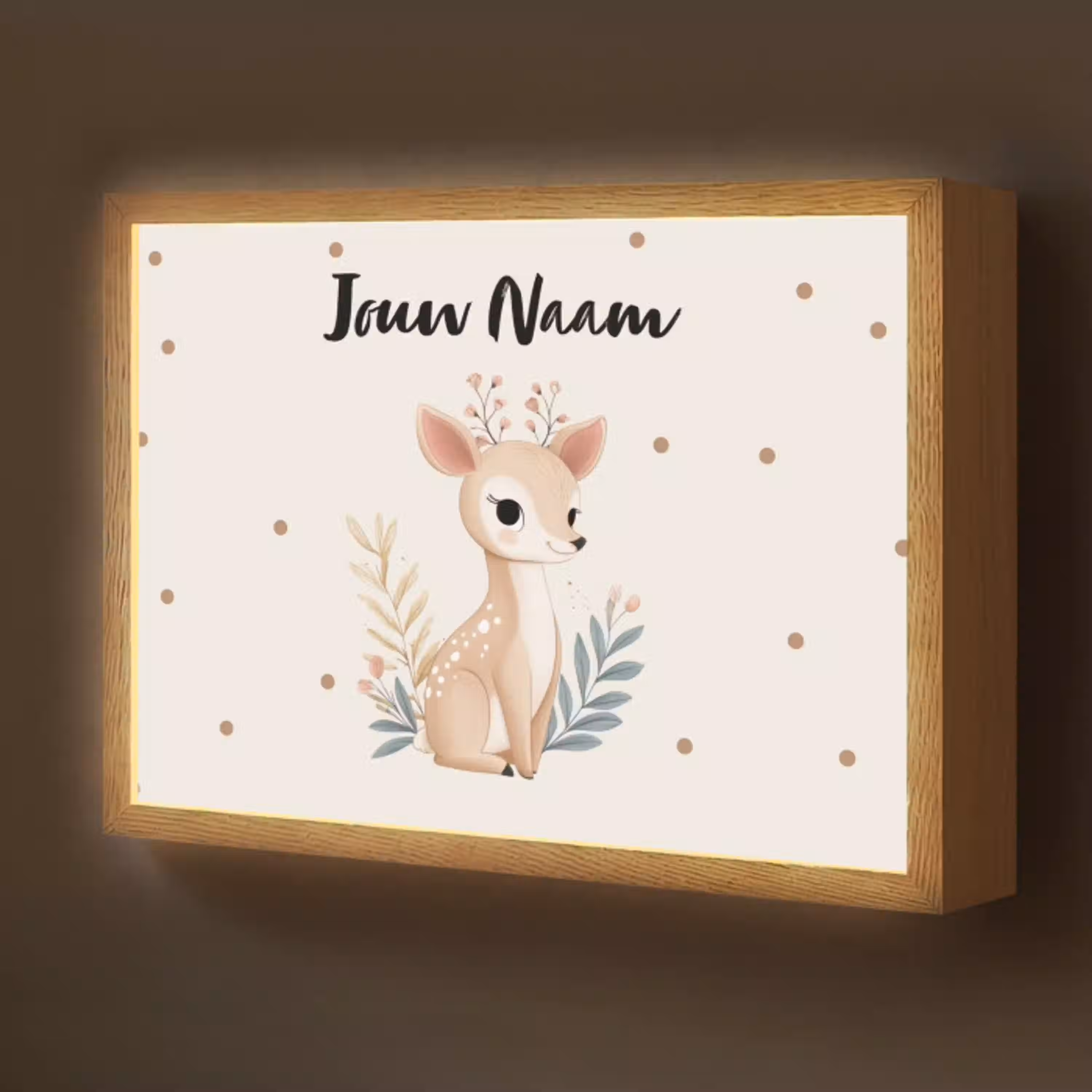 Illustratie - Stippen - Aquarel - Hertje Light Box met batterij (Wandlamp kind) middel -z3d_website