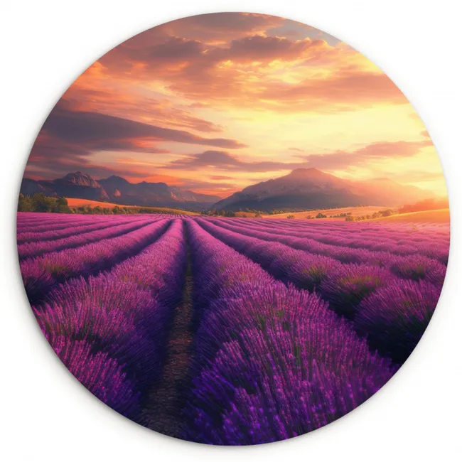 Lavendelveld - Zonsondergang - Paars KitchenYeah - Keuken - Wandcirkel Forex klein -3d