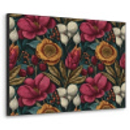Bloemen - Patroon - Rood - Goud Textielframe zwart klein 947 -3d
