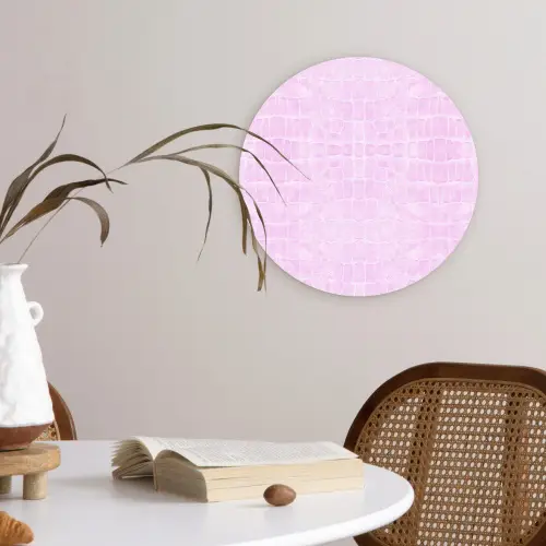 Krokodil - Leer - Roze Wandcirkel plexiglas klein 852 -sfeer4