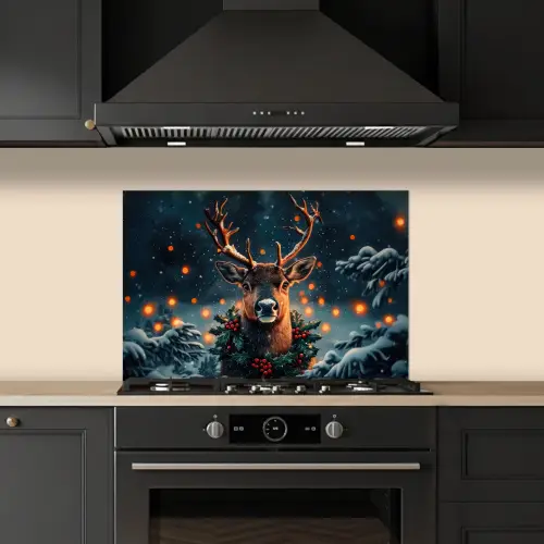 Hert - Kerst - Winter - Sneeuw - Kerstkrans keuken achterwand spatscherm klein -sfeer1