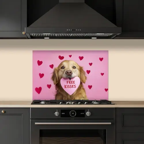 Hond - Kiss- Valentijn - Hartjes keuken achterwand spatscherm klein -sfeer1