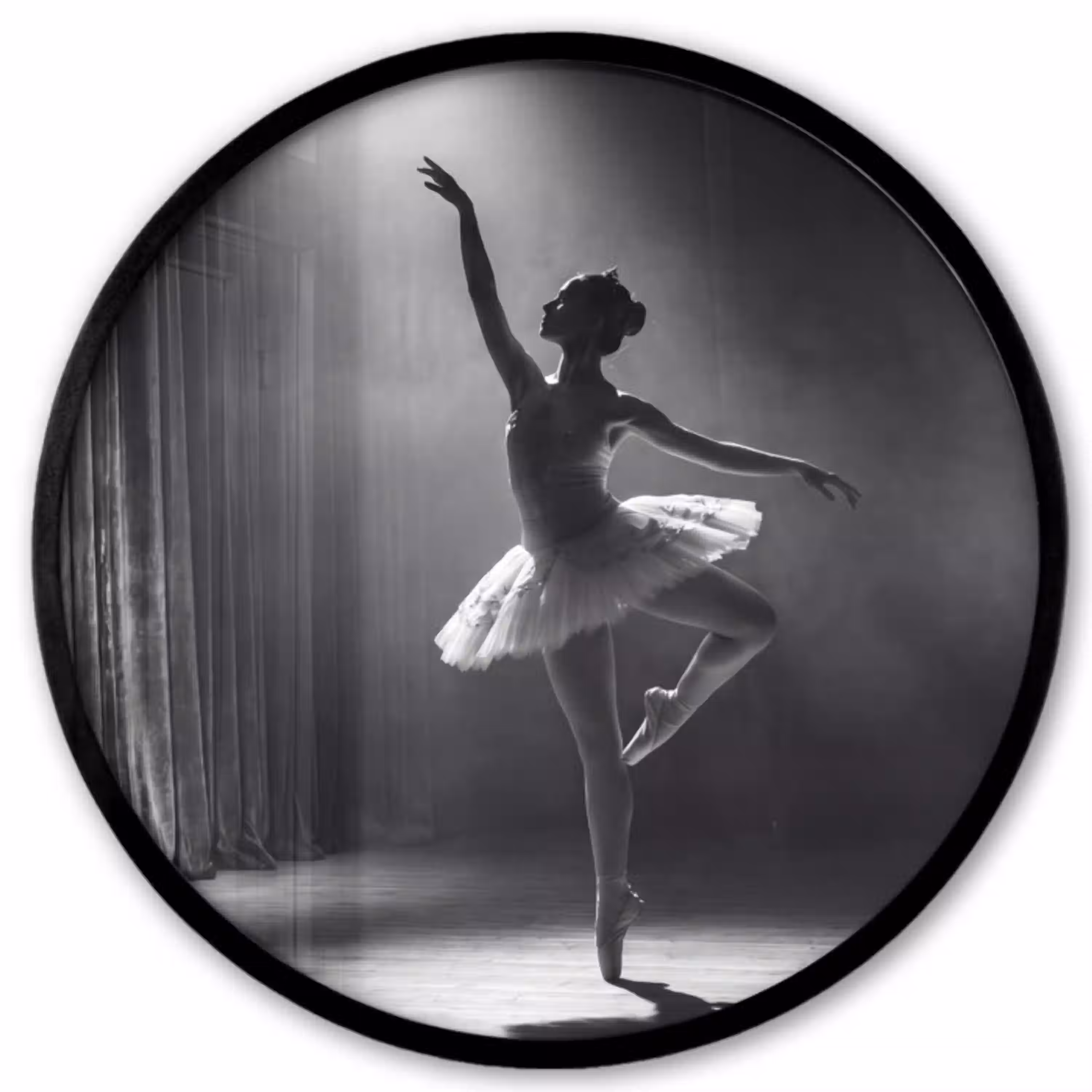 Danser - Podium - Zwart-wit - Kunst - Klassiek Fotolijst rond zonder passe partout klein -3d