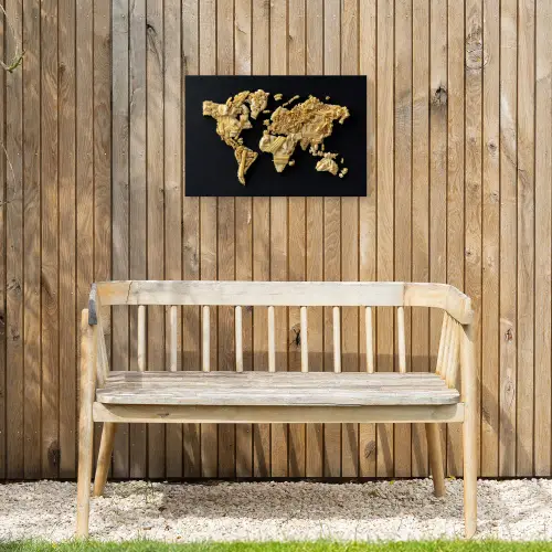 Wereldkaart - Pasta - Zwart Tuinposter op houten frame 2 cm dik klein -sfeer4