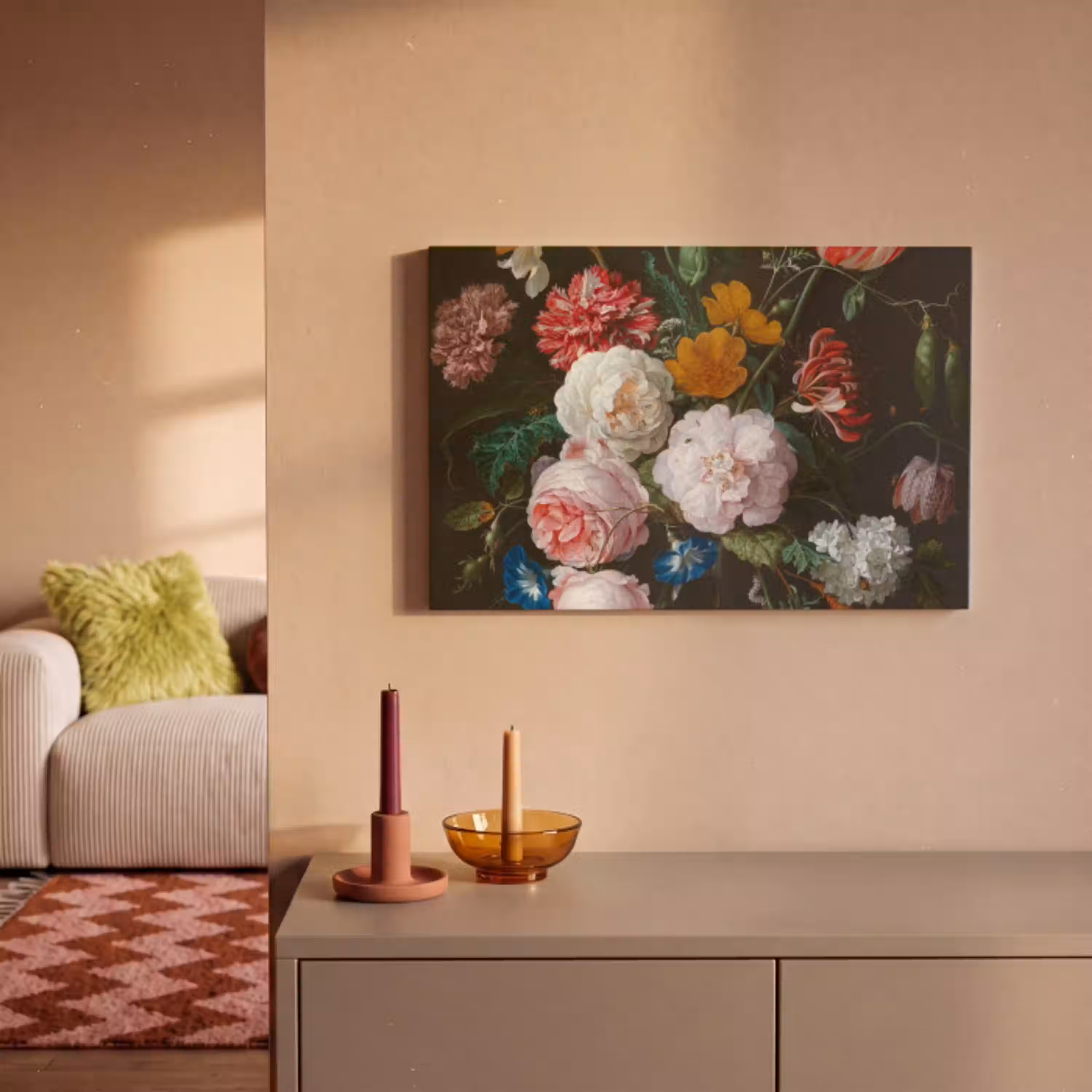 Stilleven met bloemen in een glazen vaas - Schilderij van Jan Davidsz. de Heem canvas 2cm klein -sfeer1