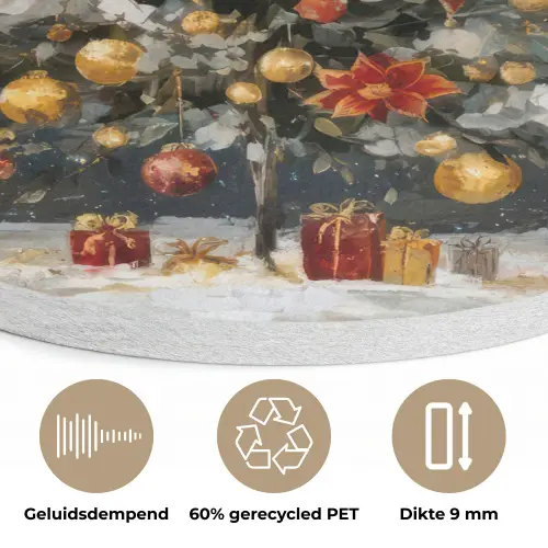 Kerstboom - Cadeaus - Rood - Goud Akoestische PET Vilt - Rond klein -closeup_NL