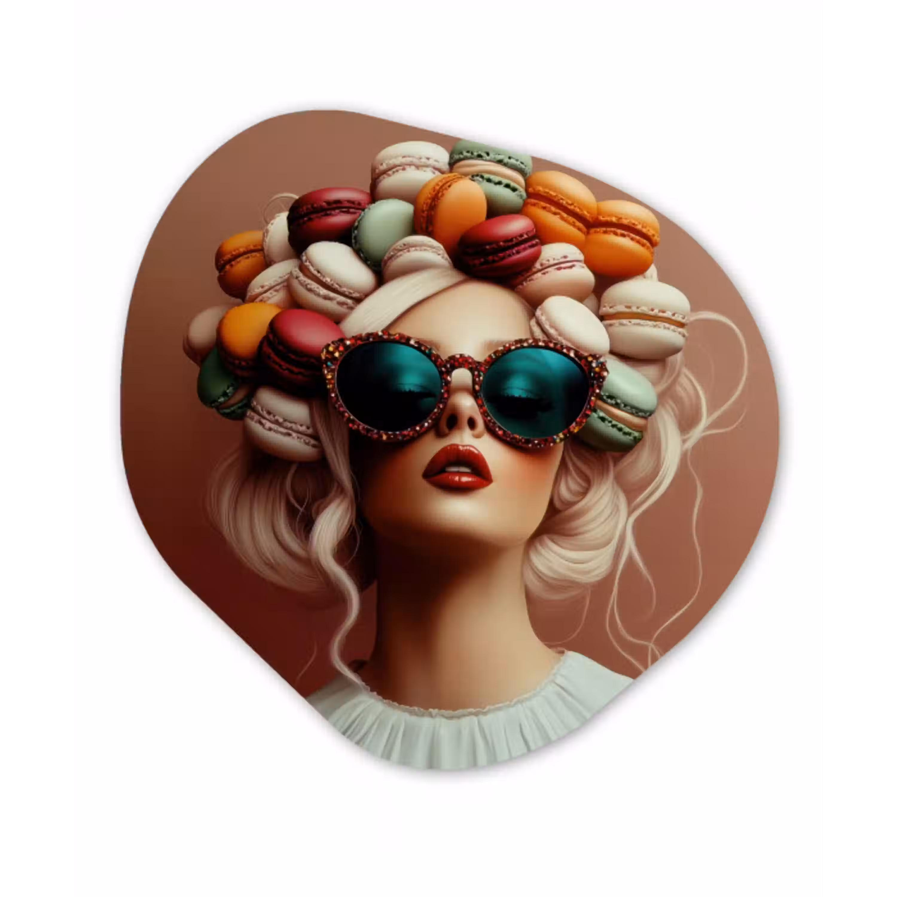 Vrouw - Macarons - Bril Wandcirkel Organisch Plexiglas middel -3d